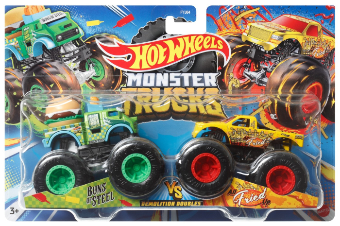 Hot wheels monster truck set 2 masini scara 1 la 64 buns of steel si all fried up [1]