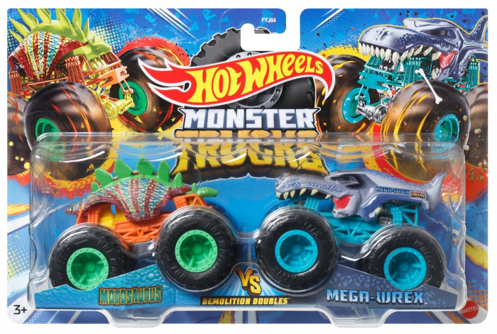 Hot wheels monster truck set 2 masini scara 1 la 64 motosaurus si mega wrex [1]