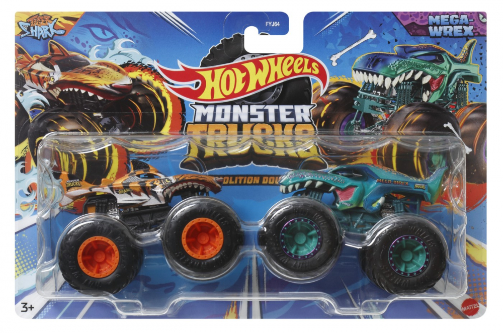 HOT WHEELS MONSTER TRUCK SET 2 MASINI TIGER SHARK SI MEGA WREX SCARA 1 LA 64 [1]