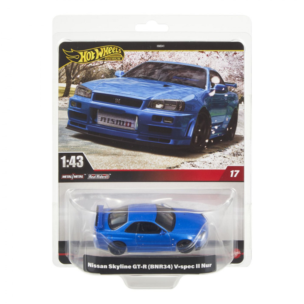 HOT WHEELS PREMIUM REAL RIDERS MASINUTA METALICA NISSAN SKYLINE GT-R BNR34 V-SPEC II NUR SCARA 1:43
