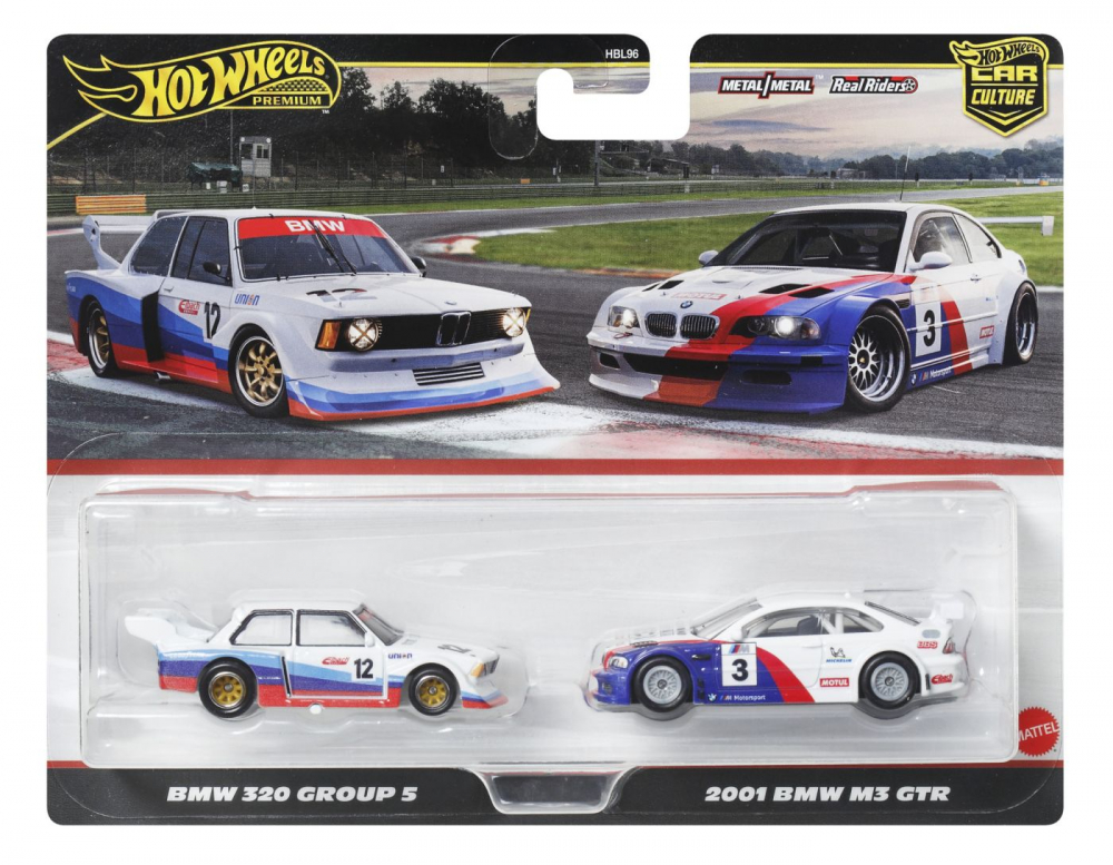 HOT WHEELS PREMIUM SET 2 MASINUTE METALICE BMW 320 GROUP 5 SI BMW 3 GTR 2001 SCARA 1:64