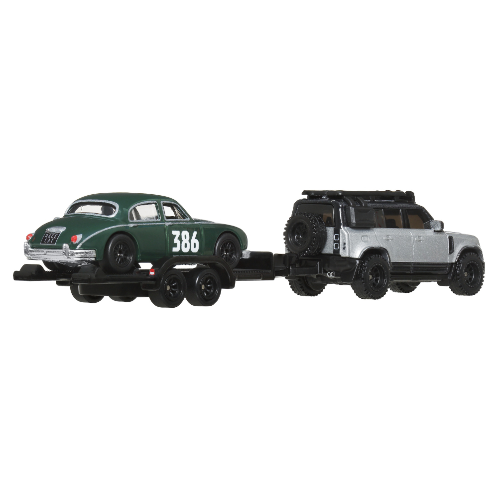 HOT WHEELS TRANSPORTATOR LAND ROVER DEFENDER 110 2023 CU MASINUTA JAGUAR MK1 SCARA 1 LA 64 [3]