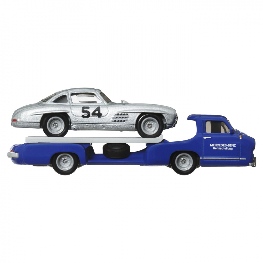 HOT WHEELS TRANSPORTATOR  MERCEDES-BENZ 55 BLAUES WUNDER CU MASINUTA MERCEDES-BENZ 300 SL SCARA 1:64 [4]