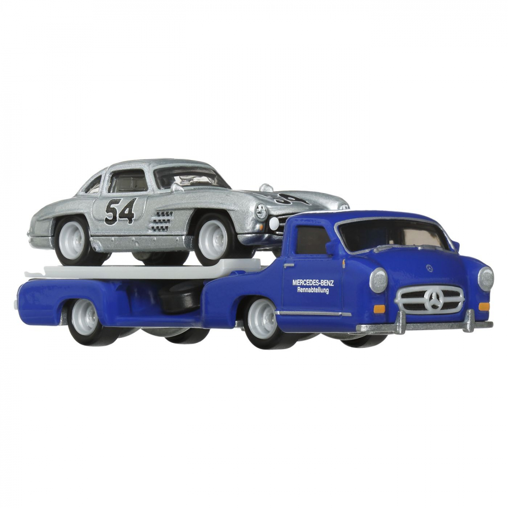 HOT WHEELS TRANSPORTATOR  MERCEDES-BENZ 55 BLAUES WUNDER CU MASINUTA MERCEDES-BENZ 300 SL SCARA 1:64 [2]