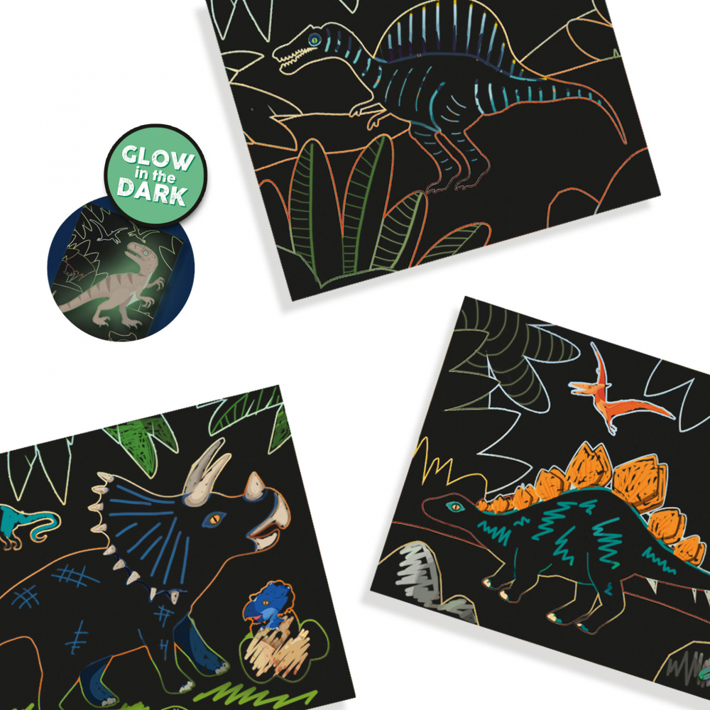 Joc creativ cu 6 carduri - Razuieste Dinozauri Glow-in-the-Dark [5]
