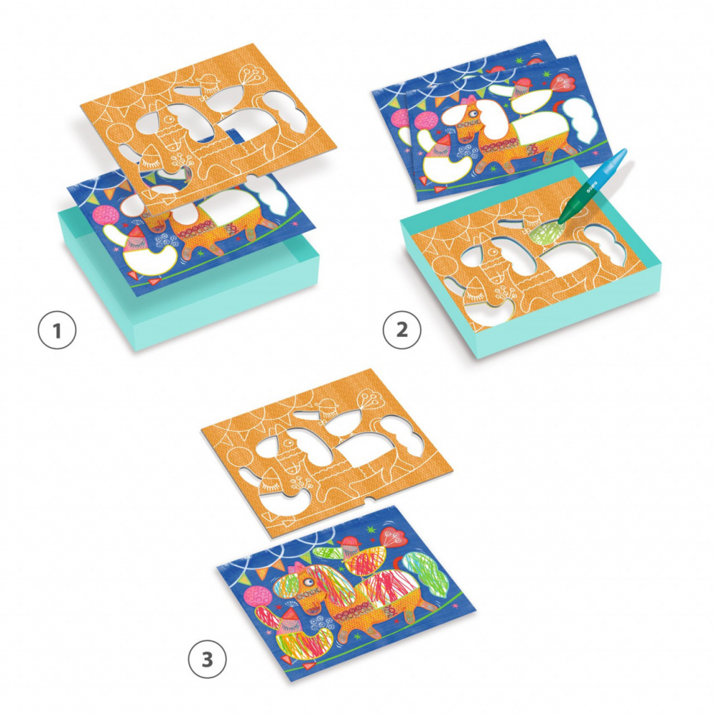 Joc creativ de desenat cu 12 planse ilustrate si 3 creioane cerate varf dublu,+18 luni [3]