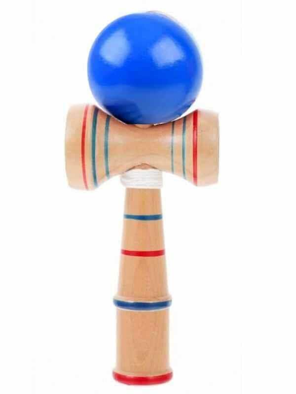 Joc de Indemanare Kendama din lemn cu bila colorata albastra,16x6.5 cm