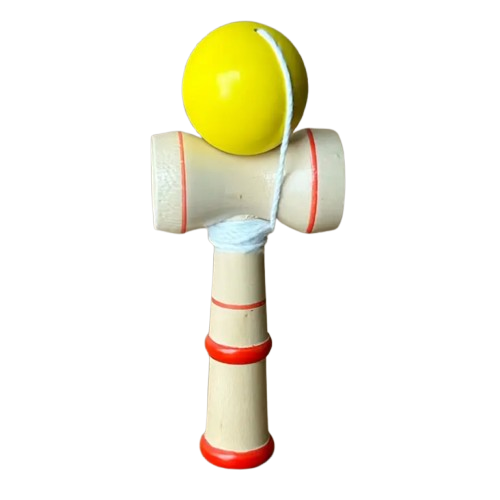 Joc de Indemanare Kendama din lemn cu bila colorata,diverse culori,19x7 cm