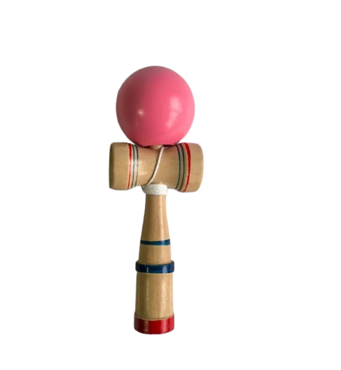 Joc de Indemanare Kendama din lemn cu bila colorata,diverse culori,19x7 cm