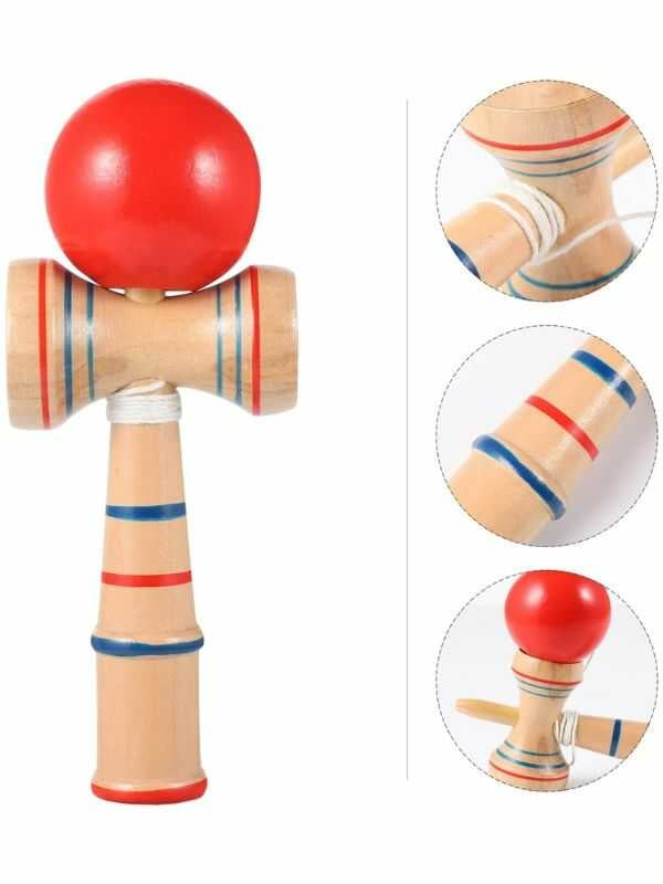 Joc de Indemanare Kendama din lemn cu bila colorata rosu,16x6.5 cm [2]