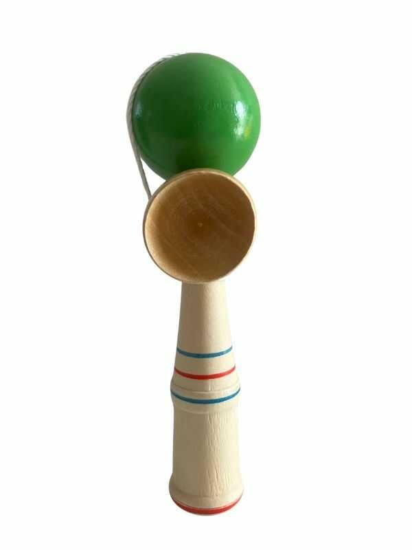Joc de Indemanare Kendama din lemn cu bila colorata verde,16x6.5 cm [3]