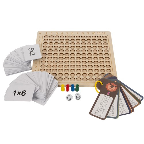 Joc din lemn Tabla inmultirii cu 4 pioni, 2 zaruri si carduri cu exercitii, 27x27 cm,+8 ani [4]
