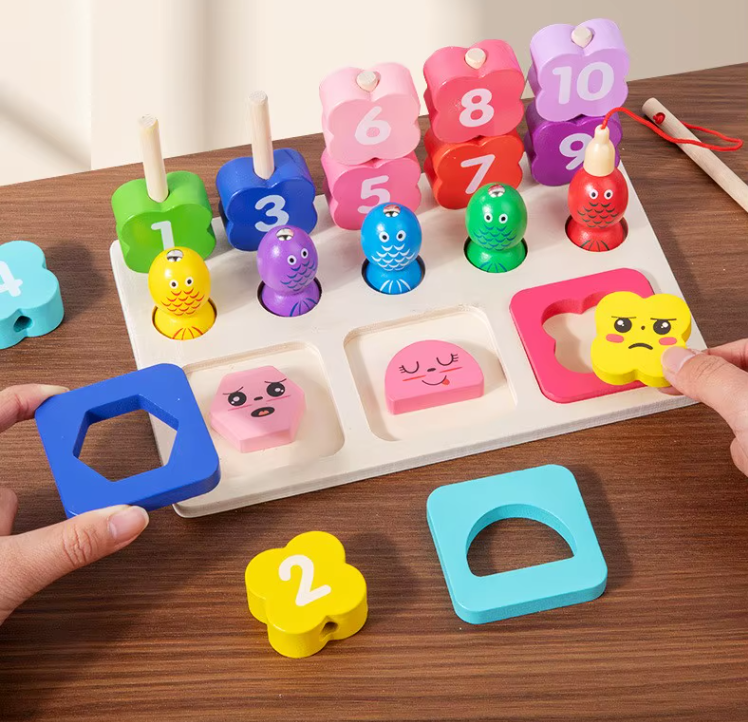 Joc educativ din lemn 3 in 1, sortator,pescuit si puzzle numere, 23x15 cm,+3 ani [4]