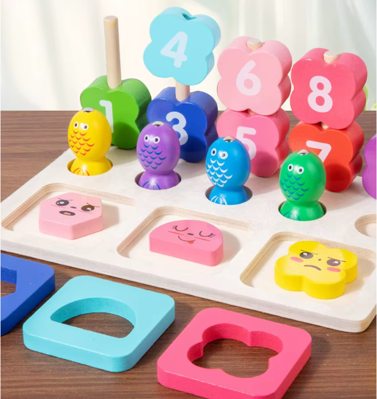 Joc educativ din lemn 3 in 1, sortator,pescuit si puzzle numere, 23x15 cm,+3 ani [6]