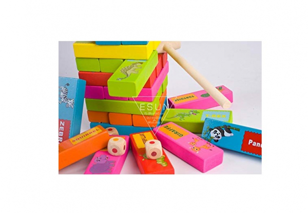 Joc interactiv din lemn Cartoon Jenga [4]
