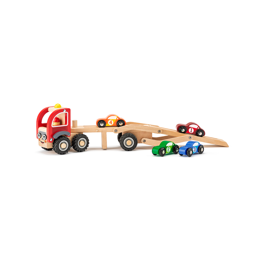 Jucărie din lemn – Camion cu mașini de curse (set cu rampă) [2]