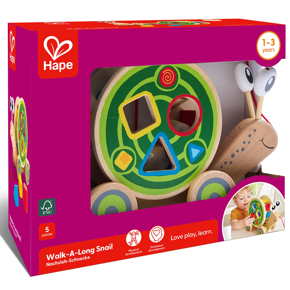 Jucarie din lemn ,   Melc de tras cu sortator de forme