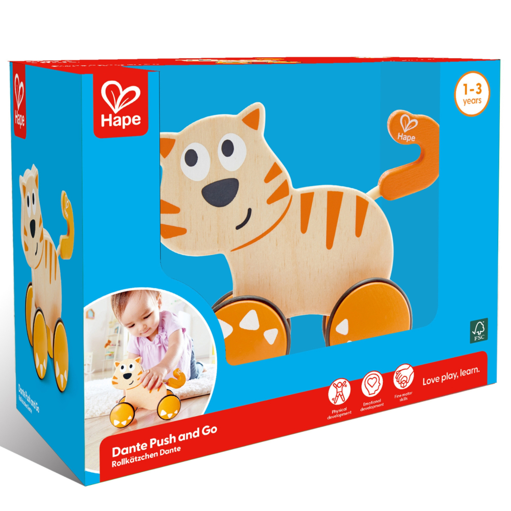 Jucarie din lemn ,   Pisica Dante, impinge si mergi