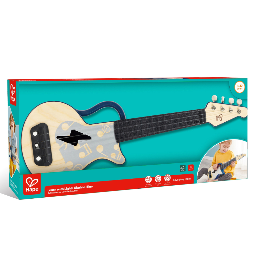 Jucărie din lemn – Ukulele (chitara) albastru cu lumini, pentru copii (învață să cânți) [2]