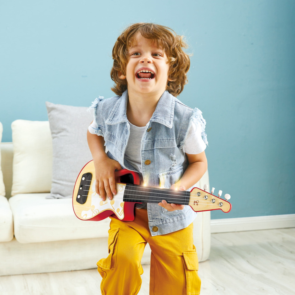 Jucărie din lemn – Ukulele roșu cu lumini, pentru copii (învață să cânți) [3]