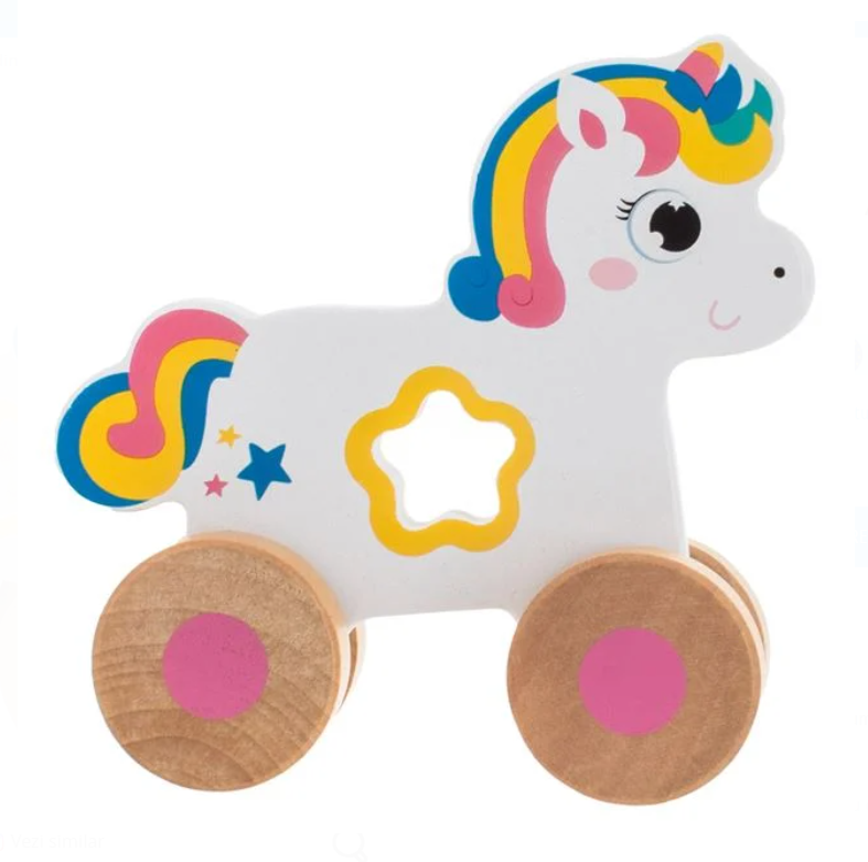 Jucarie din lemn unicorn cu 4 roti, 11x5x11 cm, +6 luni [2]