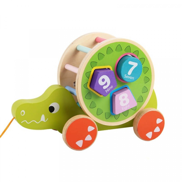 Jucarie interactiva din lemn de tras cu snur in forma de crocodil [5]