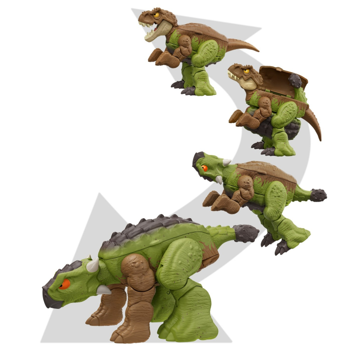 Jurassic World - Fierce Changers Double Danger Dinozaur Transformabil Tyrannosaurus Rex și Ankylosaurus Maro  [4]