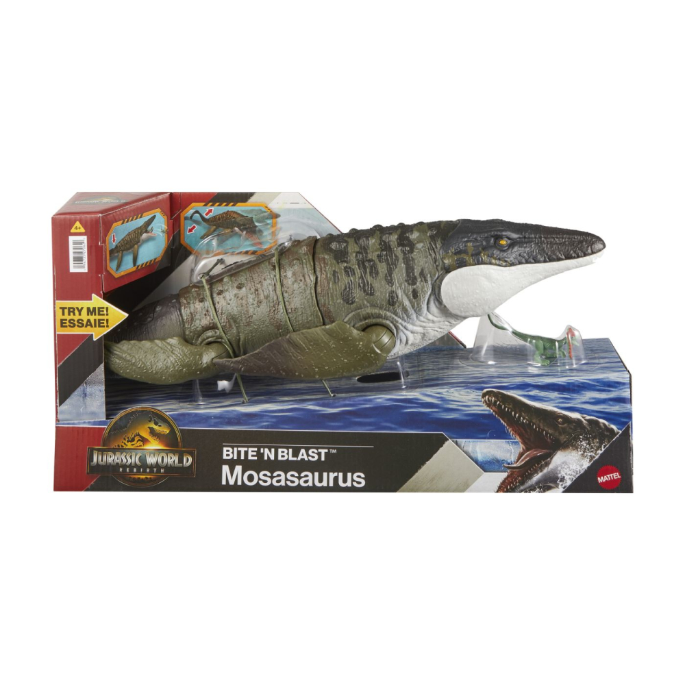 JURASSIC WORLD REBIRTH BITE N BLAST DINOZAUR MOSASAURUS INTERACTIV CU MISCARI SI FUNCTIE SPECIALA 50CM