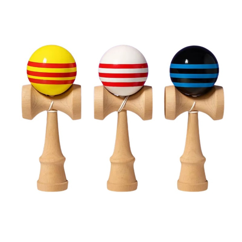 Kendama-jucarie din lemn de indemanare, diverse culori,model in dungi,19 cm
