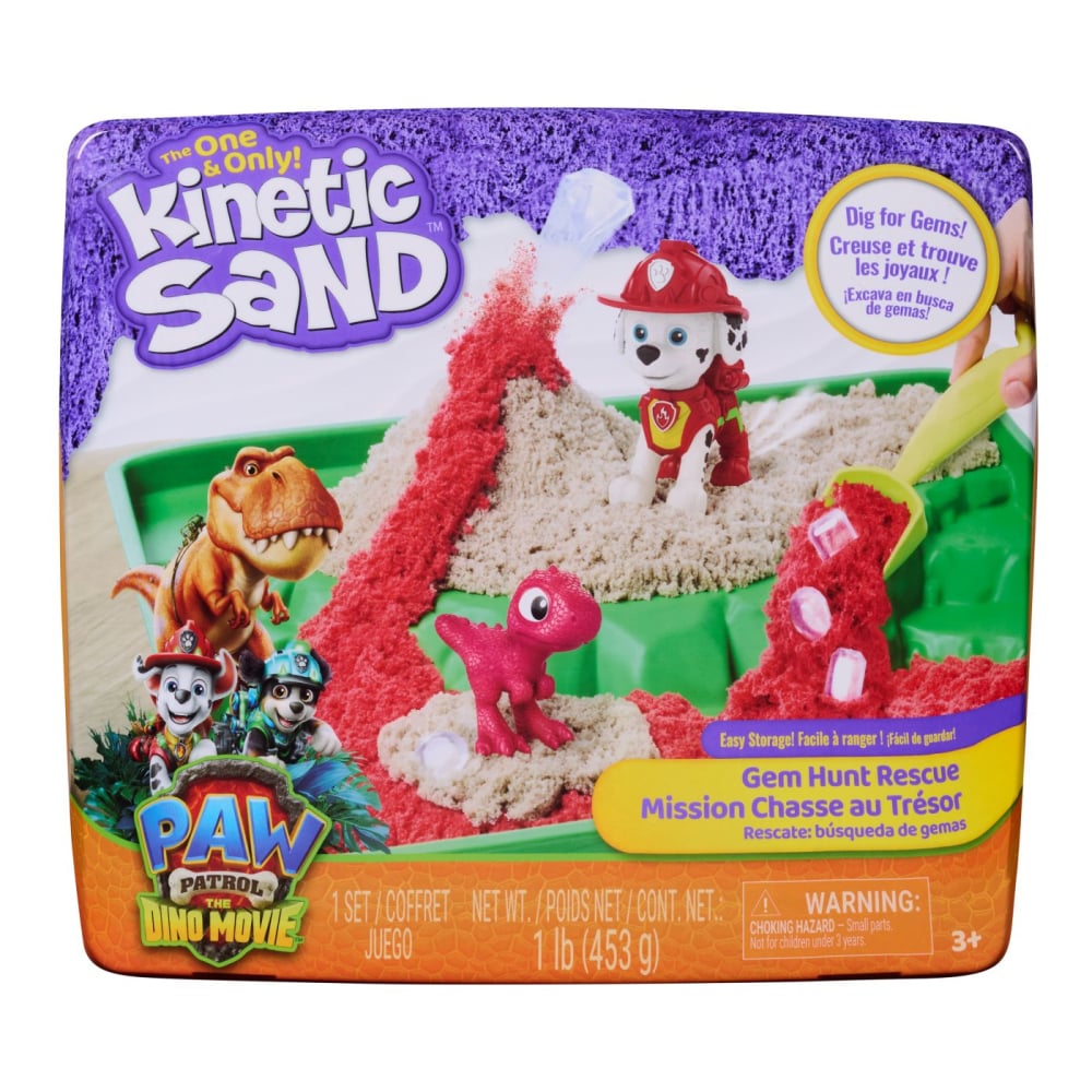 KINETIC SAND PATRULA CATELUSILOR FILMUL CU DINOZAURI SET VANATOARE PIETRE PRETIOASE