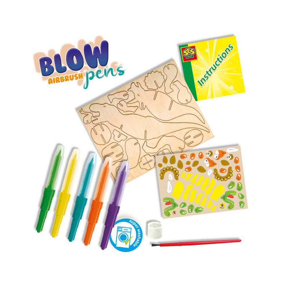 Kit creativ copii - Desenez dinozauri din lemn cu markere cu aerograf [2]