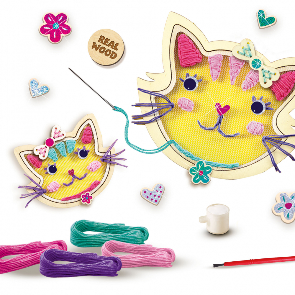 Kit creativ  pentru copii de broderie pe tull pentru copii cu pisici [3]