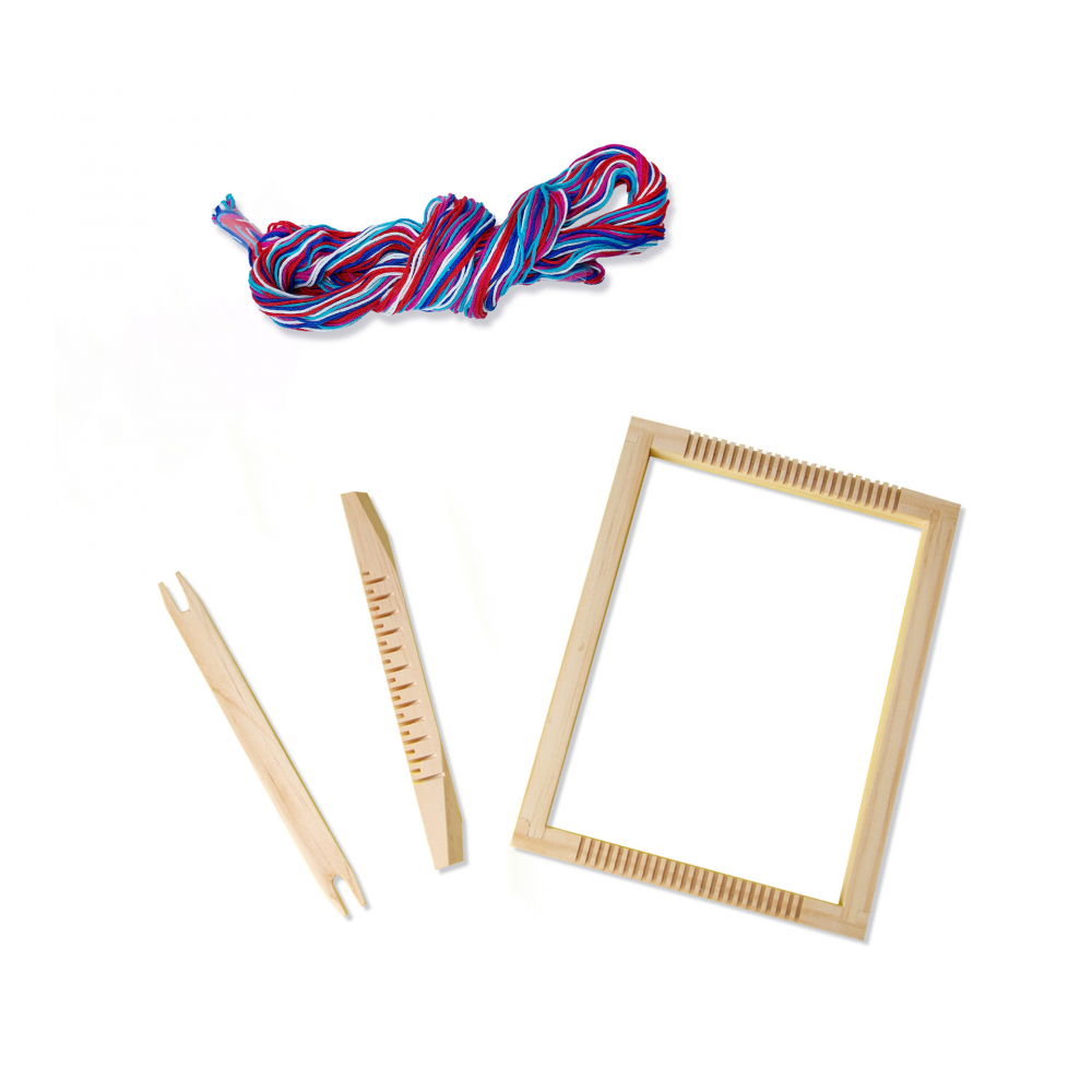 Kit creativ-Razboi de tesut de jucarie cu accesorii si fire colorate,+8 ani [4]