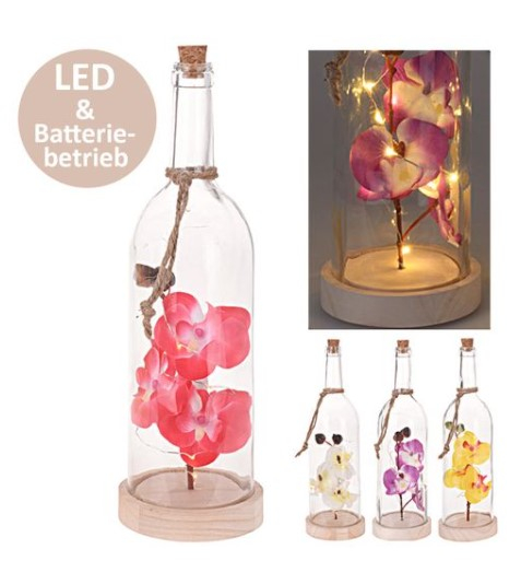 Oem Lampa decorativa sticla cu orhidee si 10 leduri, 35 cm, multicolor
