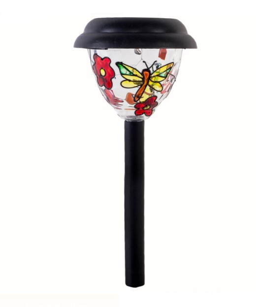 Lampa led solara, design flori, plastic, negru,38 cm