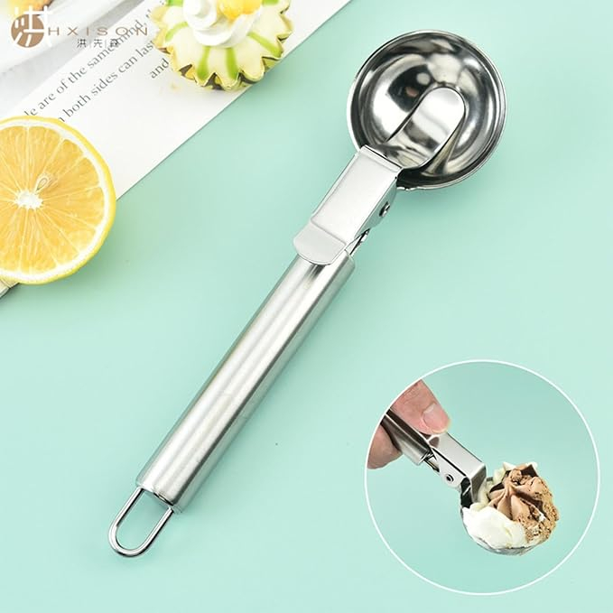 Lingura pentru inghetata cu declansator pe maner, inox,20.5x5.5 cm [5]