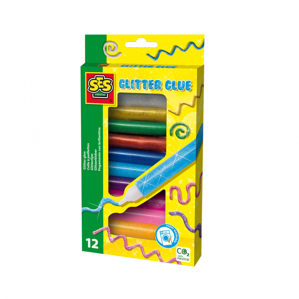 Lipici colorat cu sclipici, lavabil, set 12 tuburi pentru activitati creative copii
