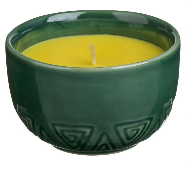 Lumanare citronella in ghiveci ceramic verde, model relief, 500 g