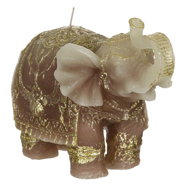 Lumanare decorativa 3D in forma de elefant cu broderie aurie, 21x10x15 cm