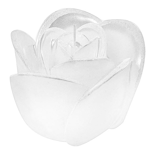 Lumanare decorativa 3D Trandafir alb cu sclipici, 12x12x10 cm