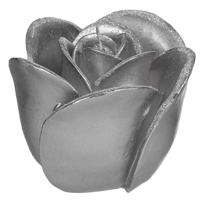 Lumanare decorativa 3D Trandafir gri cu sclipici, 12x12x9 cm