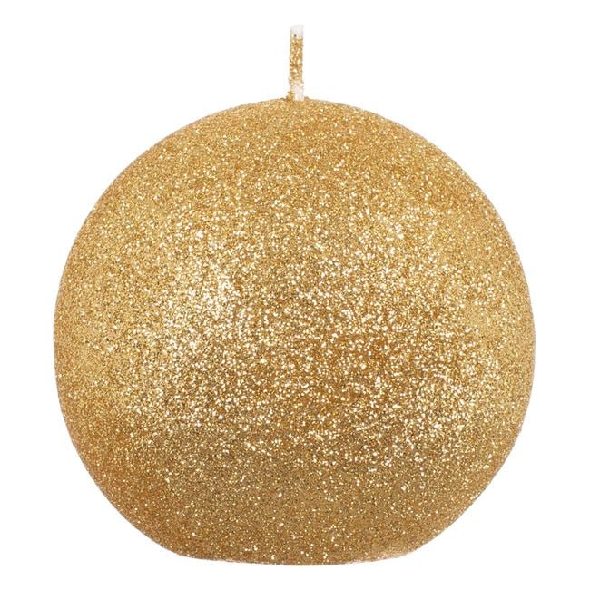Lumanare decorativa Craciun tip sfera,auriu glitter,6 cm