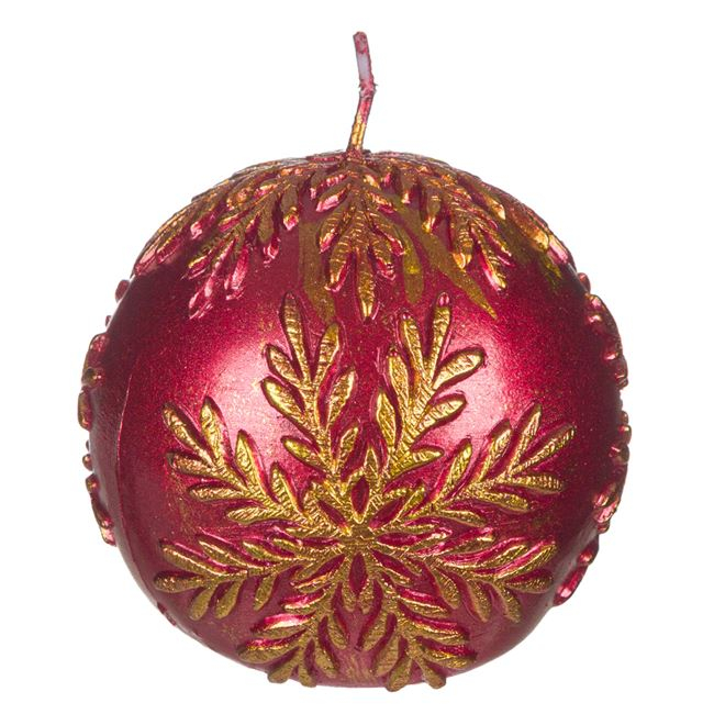 Lumanare decorativa Craciun tip sfera cu fulgi de nea,rosu,8 cm