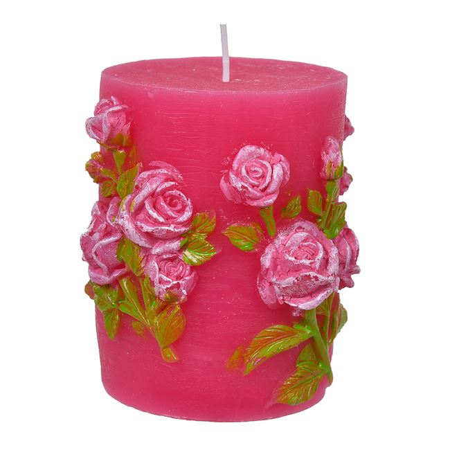 Lumanare decorativa cu trandafir in relief,fuchsia,9.5x7 cm [1]