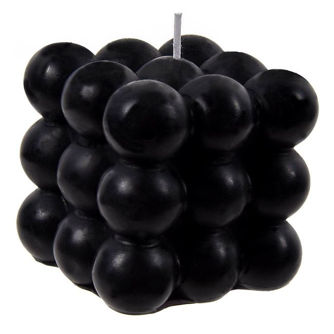Lumanare decorativa, model cu bile mici pe 3 nivele, negru,6x6x6 cm