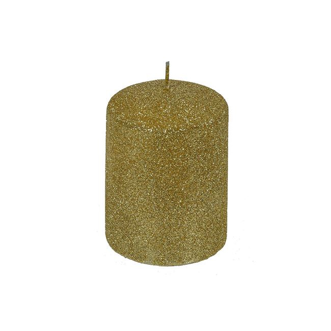 Lumanare decorativa pentru Craciun auriu glitter,6x8.5 cm