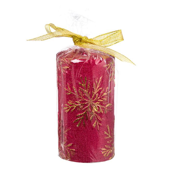 Lumanare decorativa pentru Craciun cu fulgii de nea,bordo,5x9.5 cm [2]
