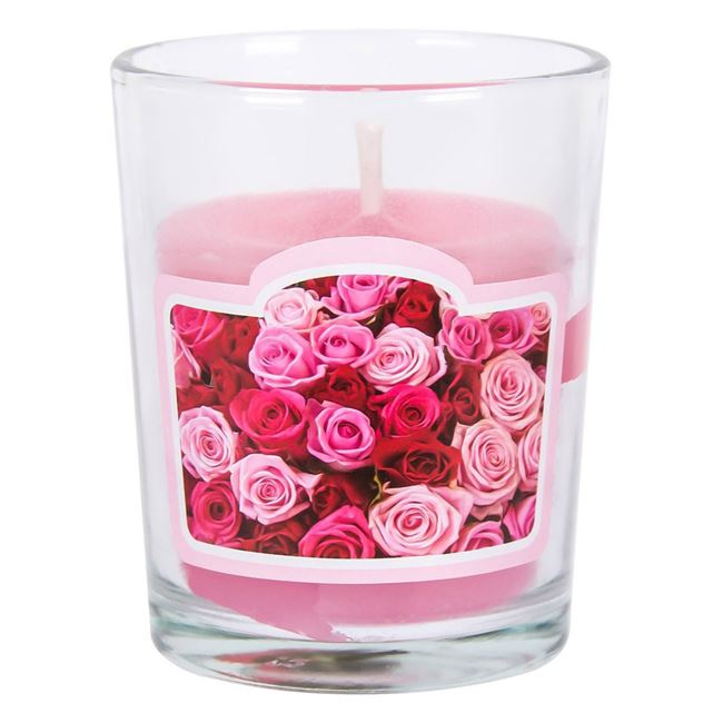Lumanare parfumata cu aroma proaspata de trandafiri, in pahar, 5,3 x 6,3 cm