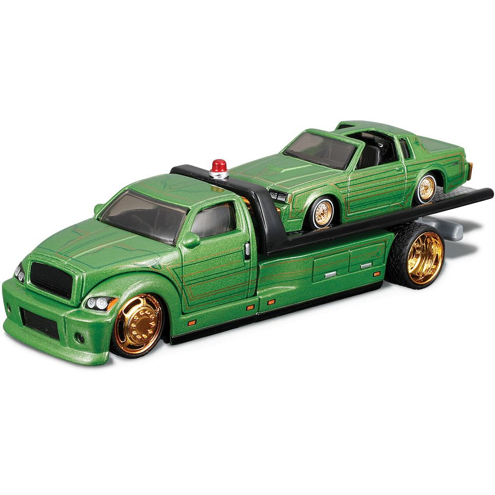 MAISTO DESIGN ELITE TRANSPORT SET CAMION CU RAMPA MAISTO FLATBED SI MASINUTA BUICK REGAL T TYPE 1987 SCARA 1 LA 64 [2]