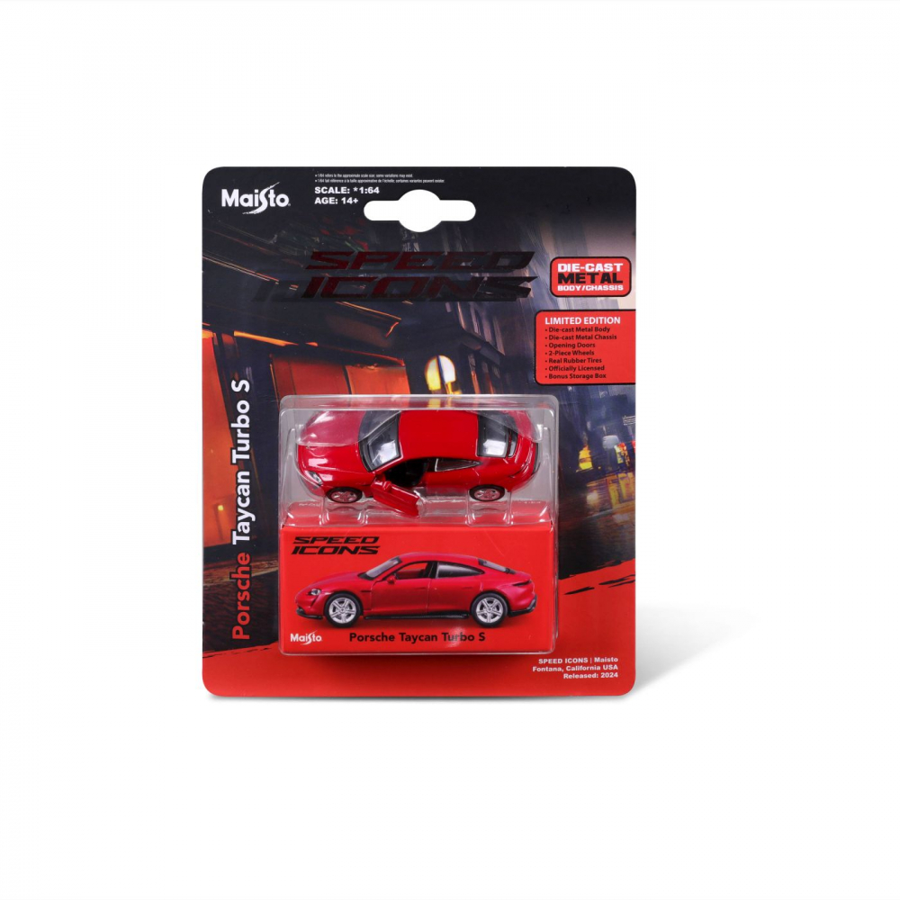 MAISTO MASINUTA METALICA SPEED ICONS PORSCHE TAYCAN TURBO S ROSU SCARA 1 LA 64